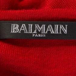 Pre Owned Balmain Red Wool Knit Button Detail Long Sleeve Top M