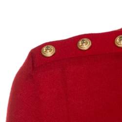 Pre Owned Balmain Red Wool Knit Button Detail Long Sleeve Top M