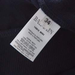 Pre Owned Balmain Navy Blue Logo Embroidered Knit Cropped Top S