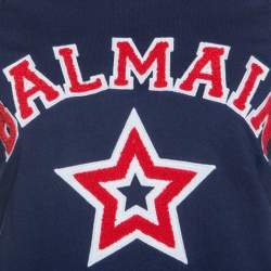 Pre Owned Balmain Navy Blue Logo Embroidered Knit Cropped Top S