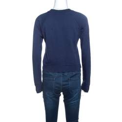 Pre Owned Balmain Navy Blue Logo Embroidered Knit Cropped Top S