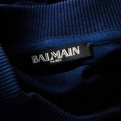 Pre Owned Balmain Navy Blue Logo Embroidered Knit Cropped Top S