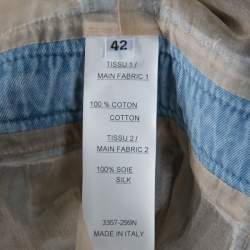 Pre Owned Balmain Bicolor Sheer Silk Panelled Denim Trim Shirt Dress L