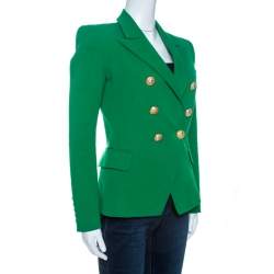 Pre Owned Balmain Green Modal Blend Double Breasted Jacket M