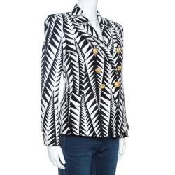 Pre Owned Balmain Monochrome Jacquard Geometric Pattern Double Breasted Jacket M