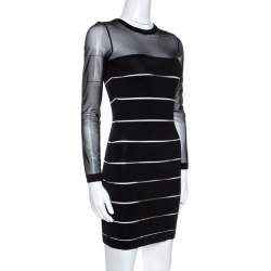 Pre Owned Balmain Black Sheer Paneled Bodycon Dress M