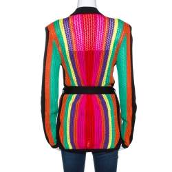 Pre Owned Balmain Multicolor Stripe Open Knit Belted Cardigan M