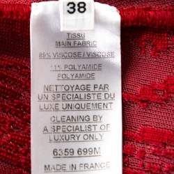 Pre Owned Balmain Red Moire Jacquard Knit Mini Dress M