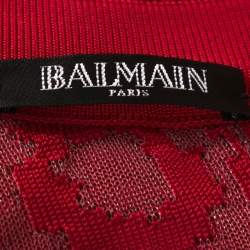 Pre Owned Balmain Red Moire Jacquard Knit Mini Dress M