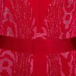 Pre Owned Balmain Red Moire Jacquard Knit Mini Dress M