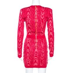 Pre Owned Balmain Red Moire Jacquard Knit Mini Dress S