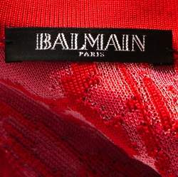 Pre Owned Balmain Red Moire Jacquard Knit Mini Dress S