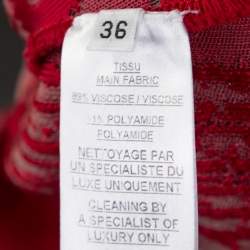 Pre Owned Balmain Red Moire Jacquard Knit Mini Dress S