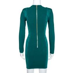 Pre Owned Balmain Green Rib Knit Hook & Eye Detail Mini Dress S