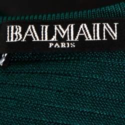 Pre Owned Balmain Green Rib Knit Hook & Eye Detail Mini Dress S