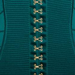 Pre Owned Balmain Green Rib Knit Hook & Eye Detail Mini Dress S