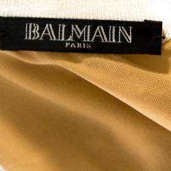 Pre Owned Balmain White Geometric Open Knit Long Sleeve Fitted Dress M
