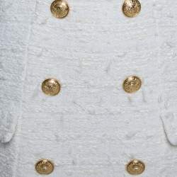 Pre Owned Balmain White Distressed Tweed Fringe Detail Fitted Dress S