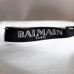 Pre Owned Balmain Off White Cotton 'Do You Speak Balmain' Embellished Sleeveless Top S 