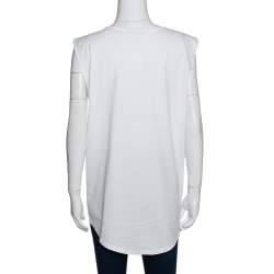 Pre Owned Balmain Off White Cotton 'Do You Speak Balmain' Embellished Sleeveless Top S 