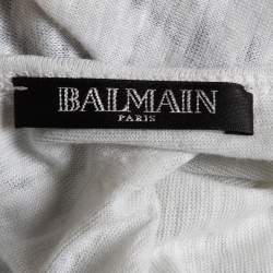 Balmain Pale Grey Linen Jersey Red Indian Print Sleeveless Tank Top S