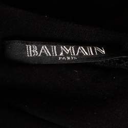 Pre Owned Balmain Black Cotton Metal & Leather Shoulder Trim Sleeveless T-Shirt S 