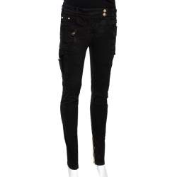 Balmain Black Cotton Zipper Detail Skinny Pants S
