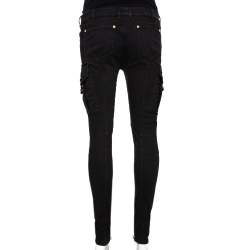 Balmain Black Cotton Zipper Detail Skinny Pants S