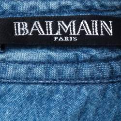 Pre Owned Balmain Blue Quilted Denim Long Sleeve Dress S