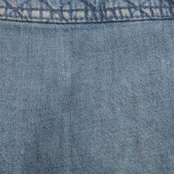 Pre Owned Balmain Blue Quilted Denim Long Sleeve Dress S