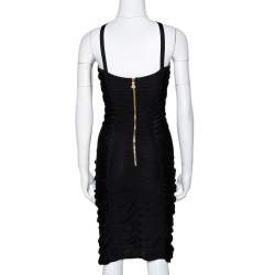 Pre Owned Balmain Black Stretch Knit Ruched Bustier Dress M