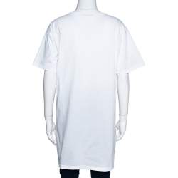 Pre Owned Balmain White Logo Print Cotton Side Zip Detail Oversized T-Shirt L