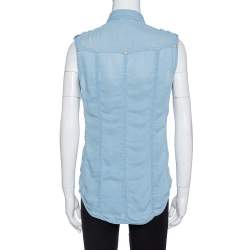 Pre Owned Balmain Blue Lyocell Sleeveless Button Front Shirt S