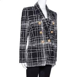 Pre Owned Balmain Monochrome Tweed Double Breasted Blazer M