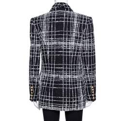 Pre Owned Balmain Monochrome Tweed Double Breasted Blazer M