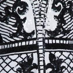 Pre Owned Balmain Monochrome Baroque Sequin Embellished Mini Dress M