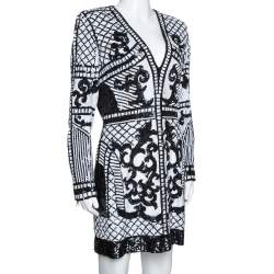 Pre Owned Balmain Monochrome Baroque Sequin Embellished Mini Dress M