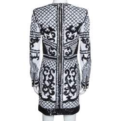 Pre Owned Balmain Monochrome Baroque Sequin Embellished Mini Dress M