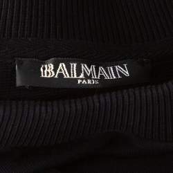 Pre Owned Balmain Black Cotton Metallic Logo Applique Cropped Sweatshirt Top M