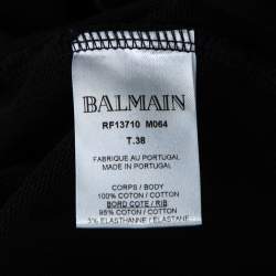 Pre Owned Balmain Black Cotton Metallic Logo Applique Cropped Sweatshirt Top M