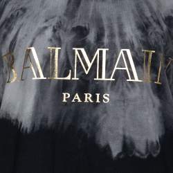 Pre Owned Balmain Grey Tie Dye Cotton Logo Print Sleeveless T Shirt M