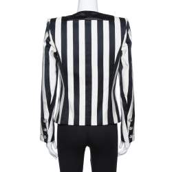 Pre Owned Balmain Monochrome Striped Open Front Blazer M