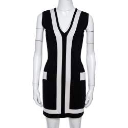 Pre Owned Balmain Black Stretch Knit Contrast Trim Sleeveless Bodycon Dress M