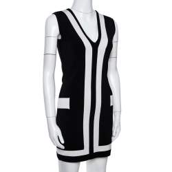 Pre Owned Balmain Black Stretch Knit Contrast Trim Sleeveless Bodycon Dress M