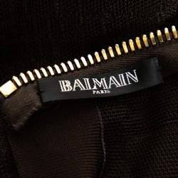 Pre Owned Balmain Brown Crocodile Effect Knit Fitted Mini Dress S