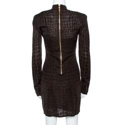 Pre Owned Balmain Brown Crocodile Effect Knit Fitted Mini Dress S