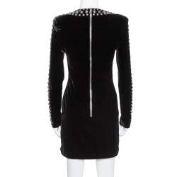 Pre Owned Balmain Black Velvet Studded Mini Dress M