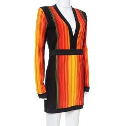 Pre Owned Balmain Multicolor Striped Knit Long Sleeve Mini Dress L