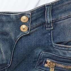 Balmain Dark Blue Denim Ribbed Biker Jeans M