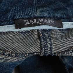 Balmain Dark Blue Denim Ribbed Biker Jeans M
